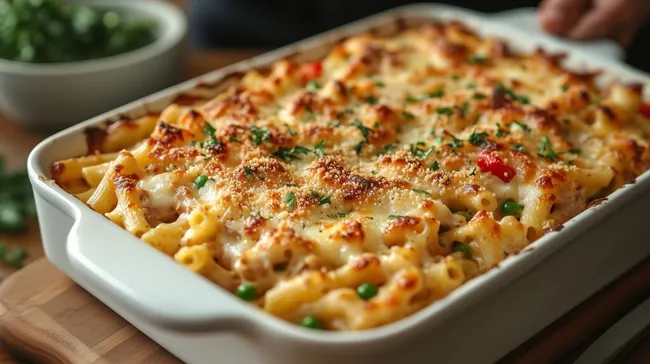 Leckerer, überbackener Nudelauflauf mit Gemüse