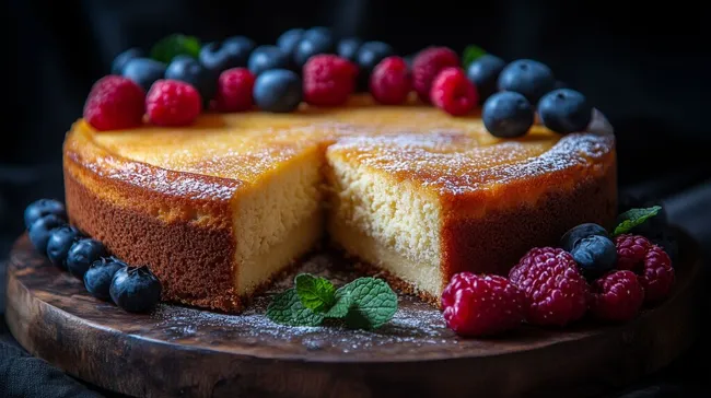 Leckerer, üppiger Ricottakuchen mit bunten Beeren