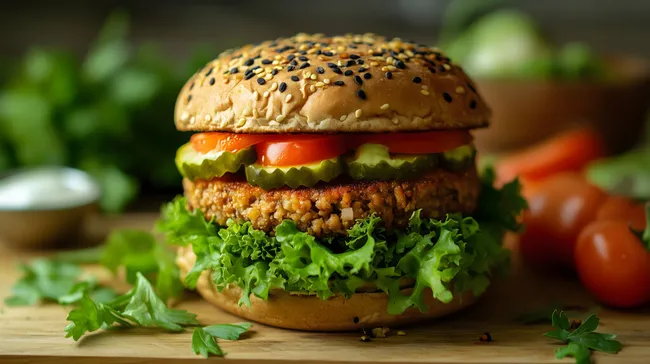 Leckerer veganer Burger mit knackigem Gemüse