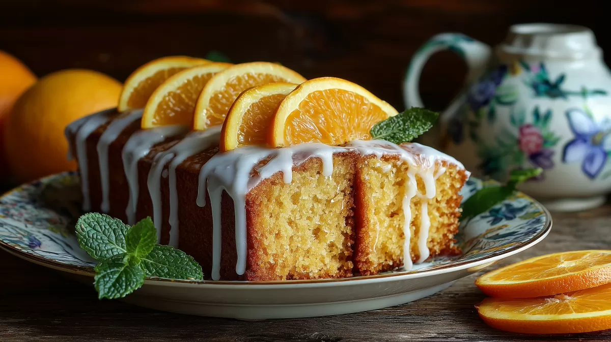 Leckerer Zitronenkuchen mit orangenfarbenen Scheiben