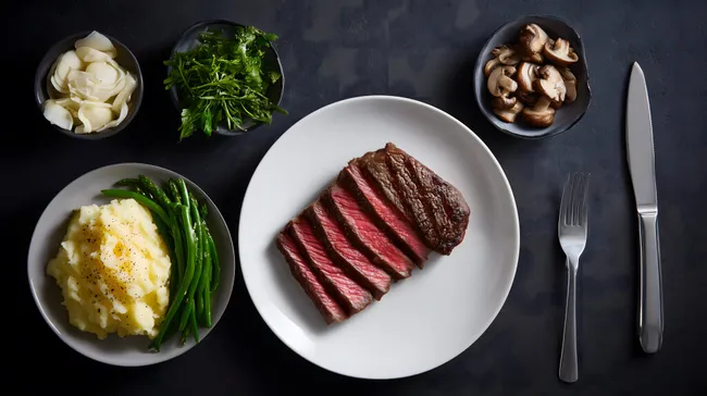 Leckeres Abendessen mit Rindersteak und Beilagen