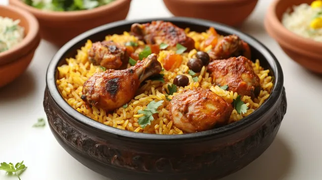 Leckeres arabisches Machboos-Gericht mit Hähnchen und Safranreis