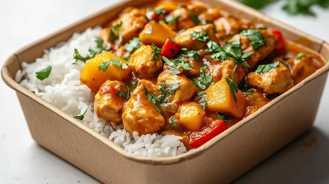 Leckeres Asia-Curry mit Hühnchen und Reis