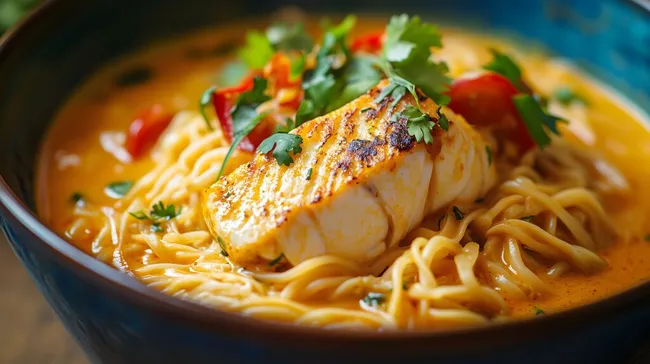 Leckeres asiatisches Nudelgericht mit Fischfilet