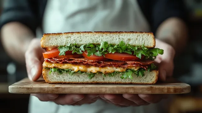 Leckeres BLT-Sandwich auf rustikalem Holzbrett