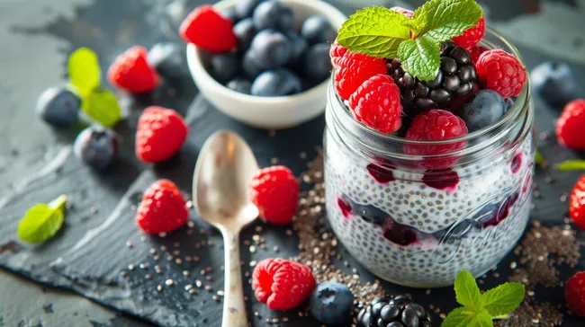 Leckeres Chia-Pudding-Frühstück mit Beeren