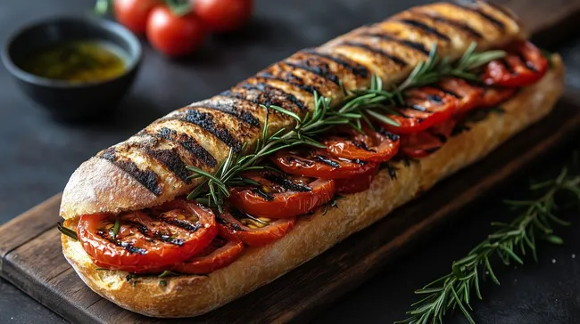 Leckeres Ciabatta-Sandwich mit gegrillten Tomaten