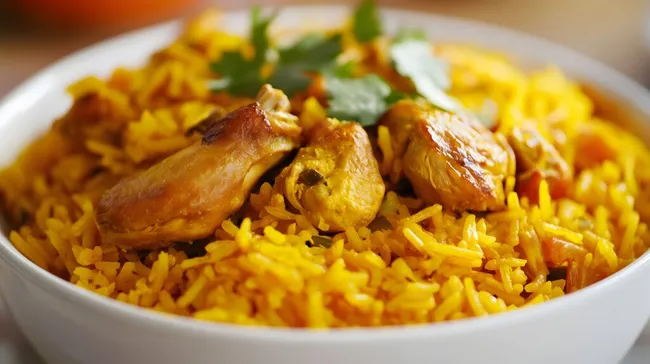 Leckeres Curry-Hähnchen-Reis-Gericht