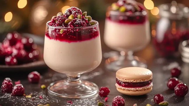 Leckeres Dessert mit Beeren und Pistazien