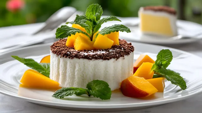 Leckeres Dessert mit Sahnemousse und frischen Früchten