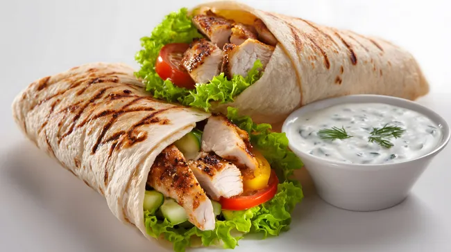 Leckeres Dönerwrap mit Gemüse und Knoblauchsoße