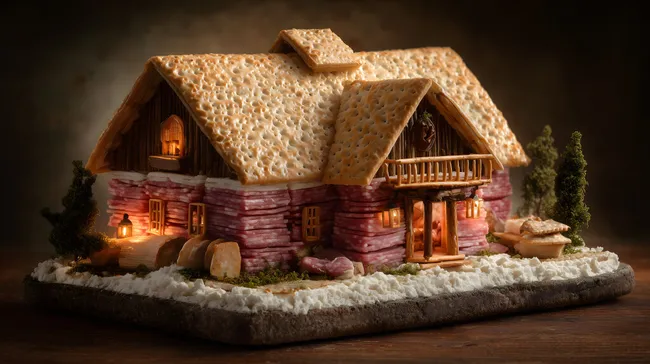 Leckeres essbares Weihnachtshaus aus Lebkuchen und Käse