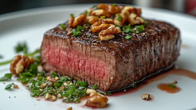 Leckeres Filet Mignon mit Walnüssen und Kräutern