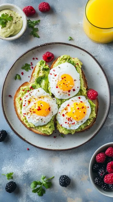 Leckeres Frühstück mit Avocado-Toast und pochierter Eier