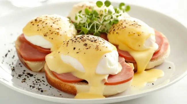 Leckeres Frühstück mit Ei-Benedikt und Sauce Hollandaise