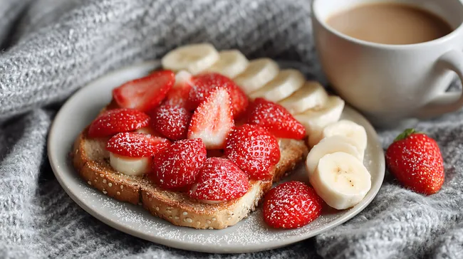 Leckeres Frühstück mit Erdbeeren und Bananen