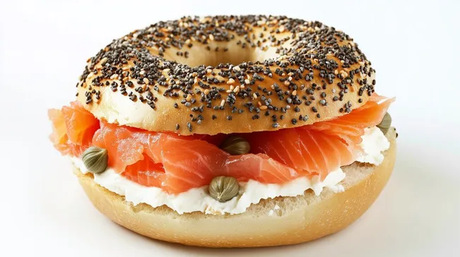 Leckeres Frühstücks-Bagel mit Lachs und Creme