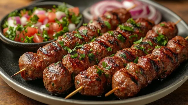 Leckeres gegrilltes Köftespieß-Gericht mit Salat