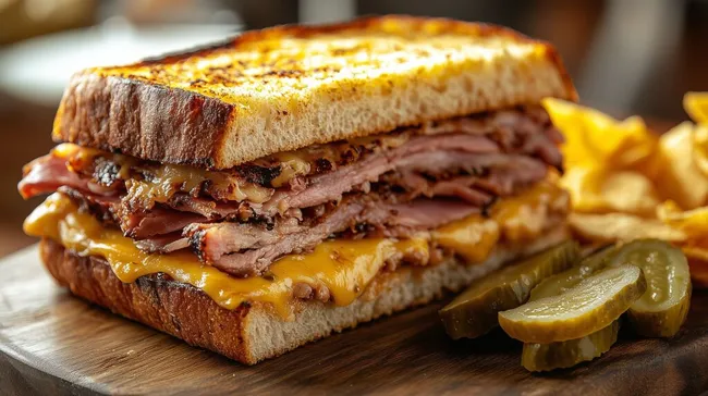 Leckeres, geschichtetes Cubano-Sandwich mit Schweinefleisch