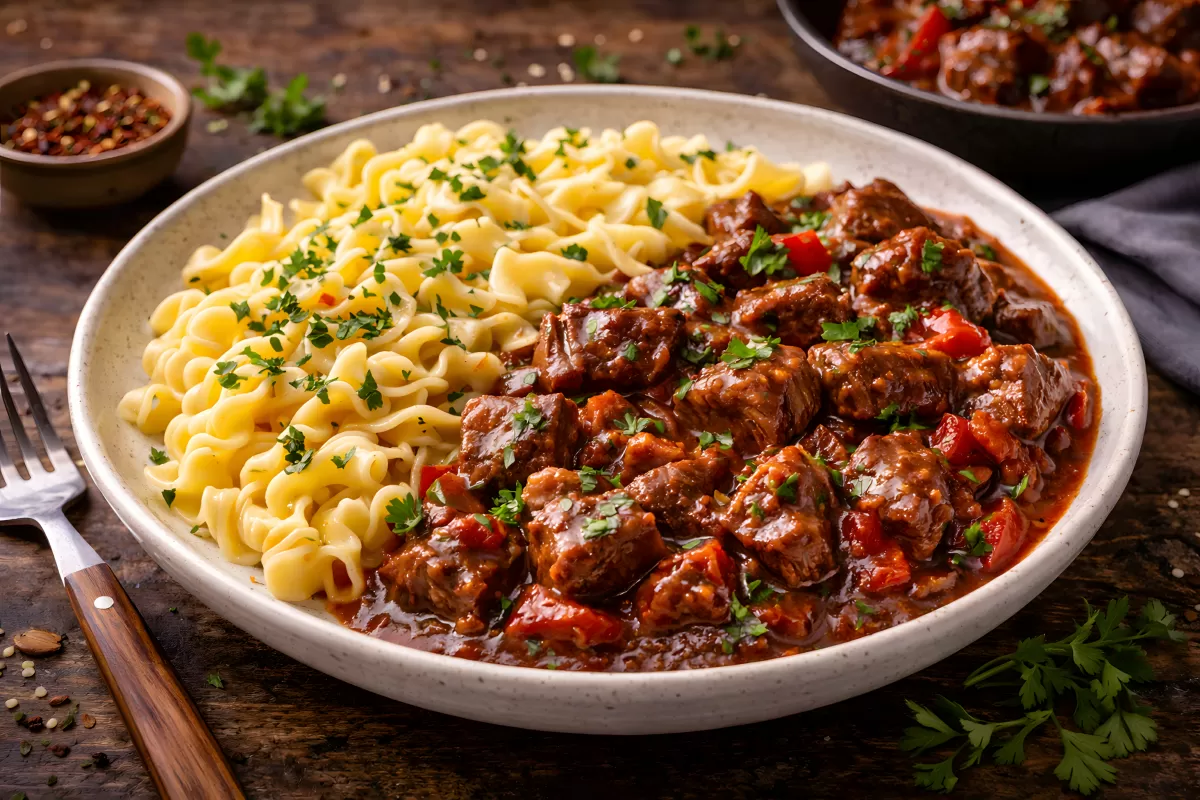 Leckeres Gulasch mit Nudeln - Genussvolle Kombination