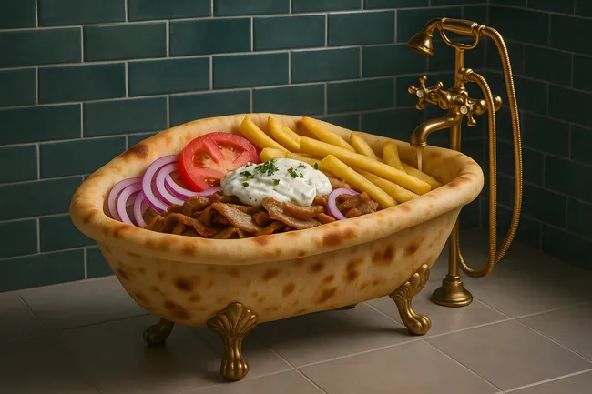 Leckeres Gyrosplatter in authentischer Badewanne