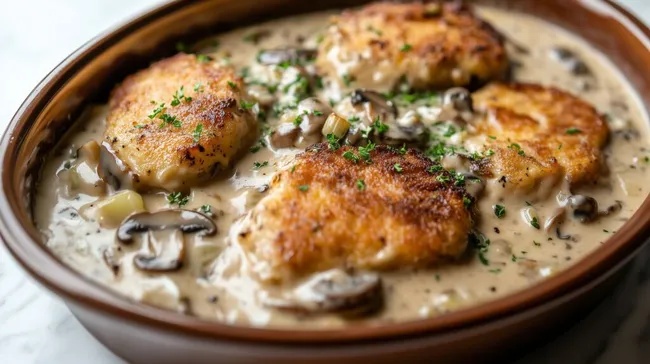 Leckeres Hähnchen-Pilz-Geschnetzeltes in cremiger Soße