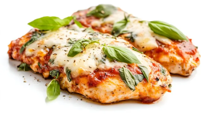 Leckeres Hähnchenfilet mit Parmesan und Tomatensauce