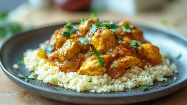 Leckeres Hühnchen-Curry mit Blumenkohlreis