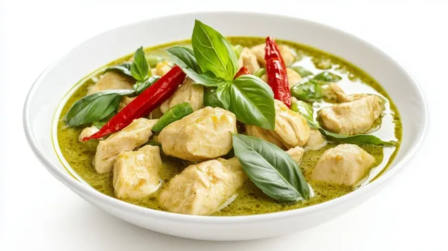 Leckeres Hühnchen-Curry mit grüner Kokosnuss-Sauce