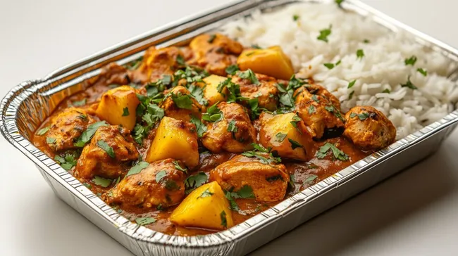 Leckeres indisches Mango-Chicken-Curry mit Reis