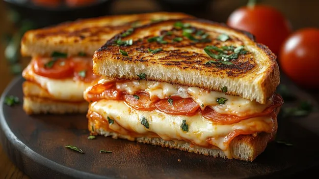 Leckeres Käse-Toastbrot mit Tomaten und Kräutern