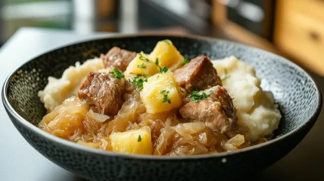 Leckeres Kassler-Sauerkraut mit Kartoffelpüree