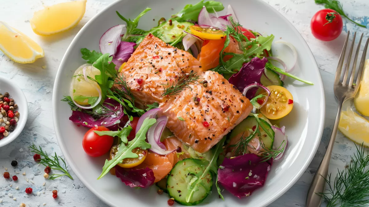 Leckeres Lachs-Salat-Gericht auf Teller