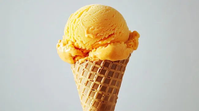 Leckeres Mango-Eis in goldener Waffel