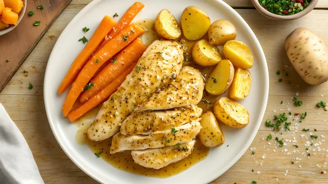 Leckeres Ofengemüse mit Hühnchen und Kartoffeln