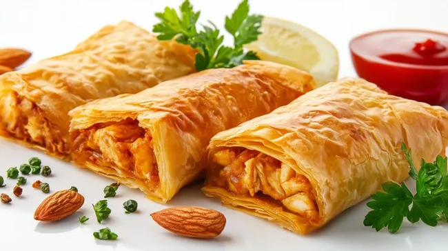 Leckeres orientalisches Gebäck mit Hühnchen und Nüssen