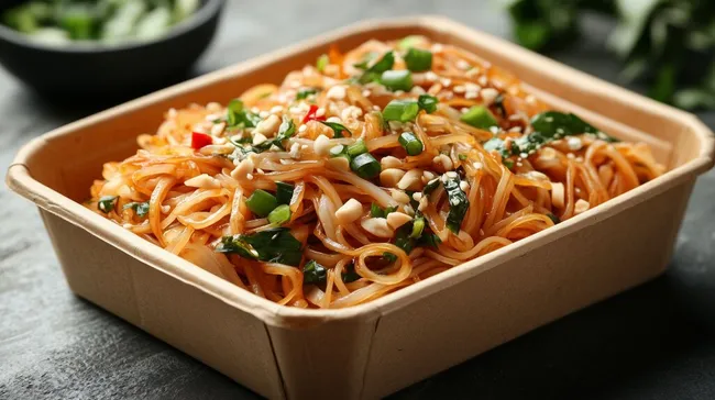 Leckeres Pad Thai in umweltfreundlicher Verpackung