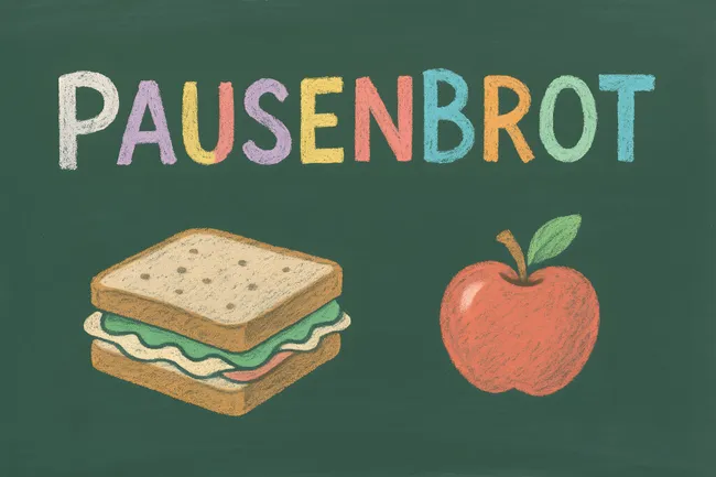 Leckeres Pausenbrot mit Apfel auf Kreidetafel