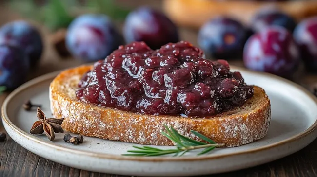 Leckeres Pflaumenmarmelade-Brot mit Gewürzen