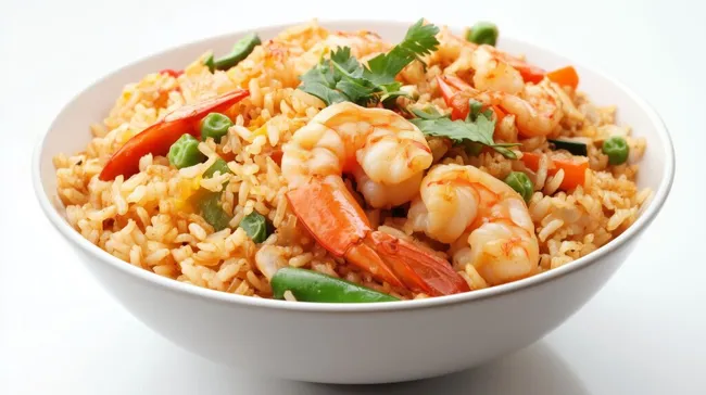 Leckeres Reisgericht mit Garnelen und Gemüse