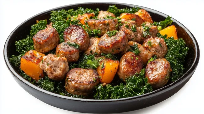 Leckeres Rindfleisch-Gemüse-Gericht auf dunklem Teller