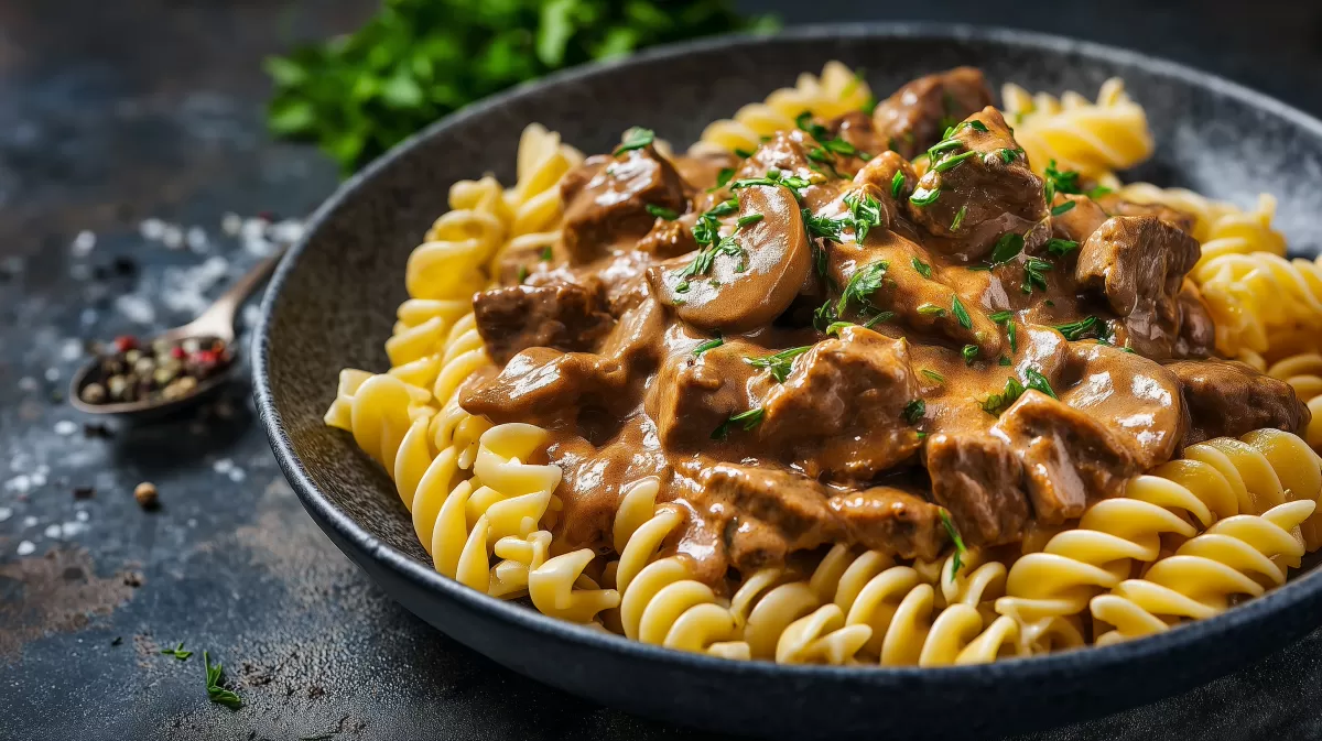 Leckeres Rindfleisch-Gulasch mit Pasta