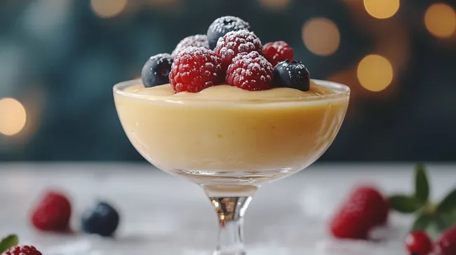 Leckeres Sabayon-Dessert mit frischen Beeren