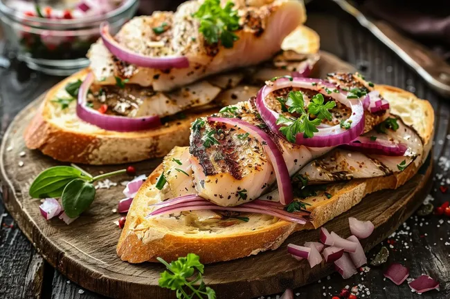 Leckeres Sandwich mit gegrilltem Fleisch und Gemüse