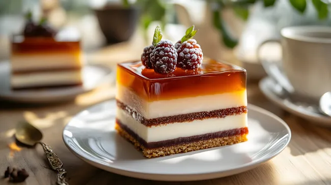 Leckeres Schichtdessert mit Brombeeren und Karamell