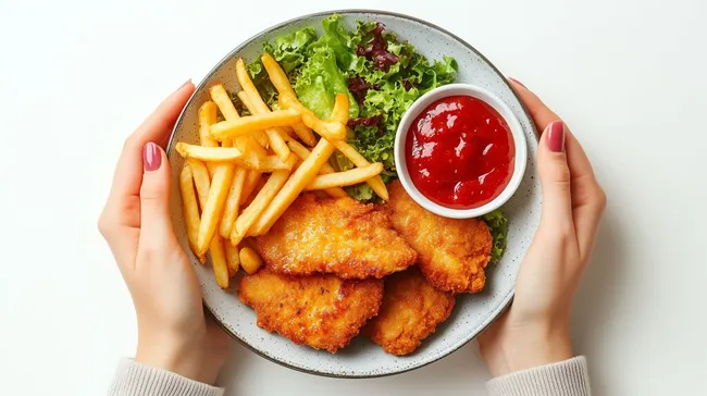 Leckeres Schnitzel mit Pommes und buntem Salat