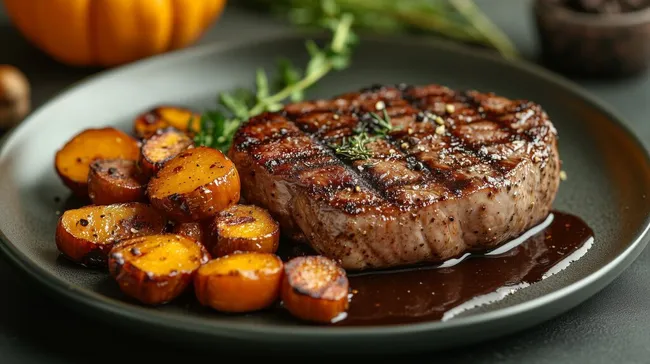 Leckeres Schweinefilet mit glasierten Karotten