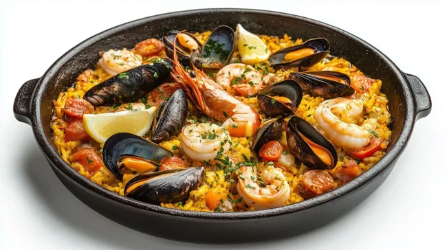 Leckeres spanisches Paella-Gericht mit Meeresfrüchten