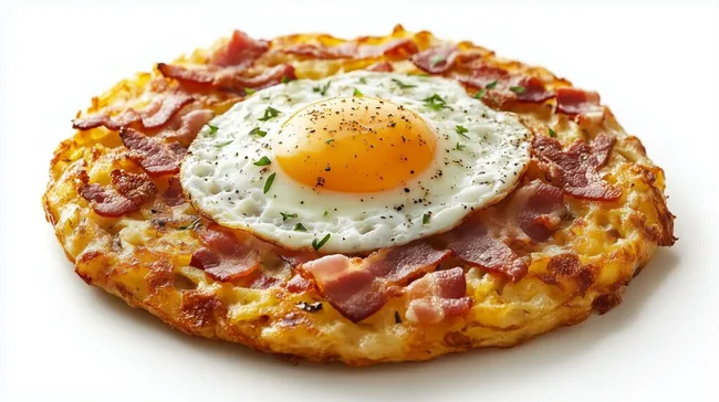 Leckeres Spiegelei mit knusprigem Speck auf Rösti