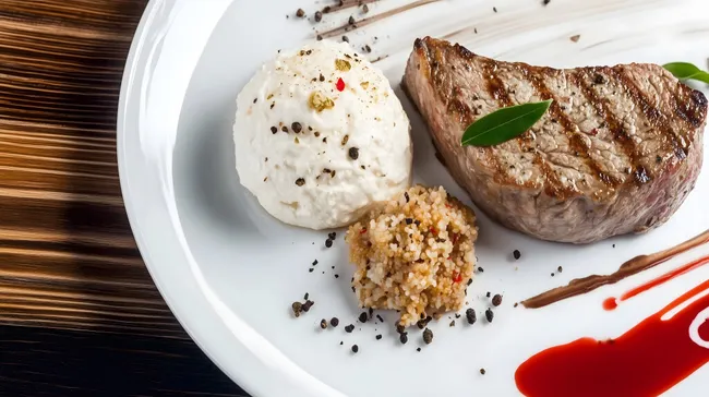 Leckeres Steak mit Reis und Salatbeilage